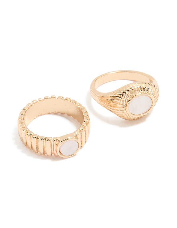Gold White Stone Textured Rings 2-Pack
