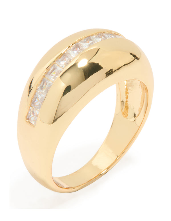 Gold Plated Cubic Zirconia Embellished Line Ring