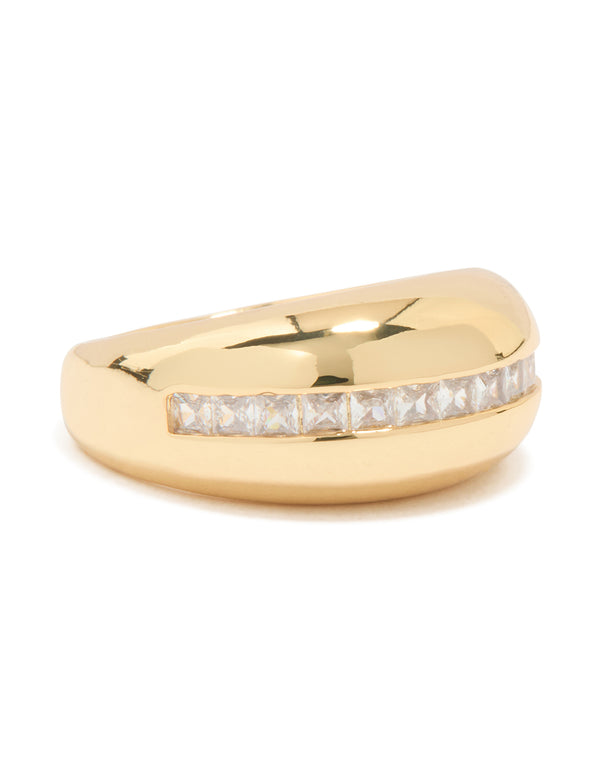 Gold Plated Cubic Zirconia Embellished Line Ring