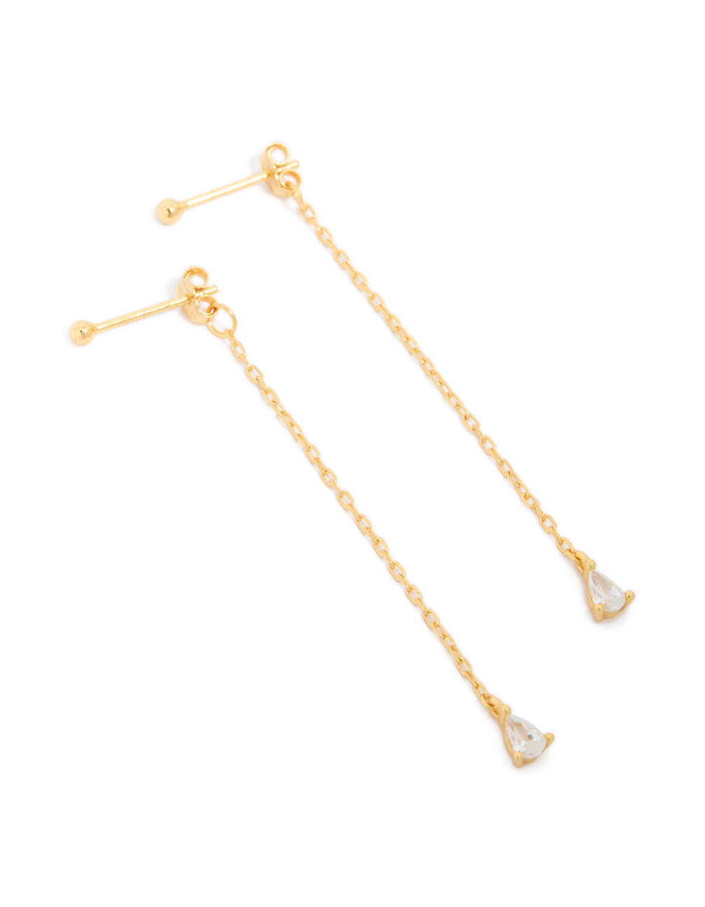 Gold Plated Sterling Silver Cubic Zirconia Chain Stud Earrings