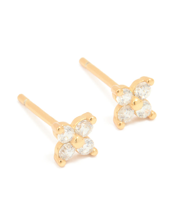 Gold Plated Sterling Silver Cubic Zirconia Mini Flower Earrings