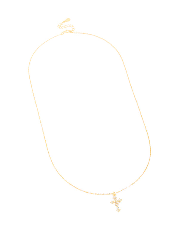 Gold Plated Sterling Silver Cubic Zirconia Cross Necklace