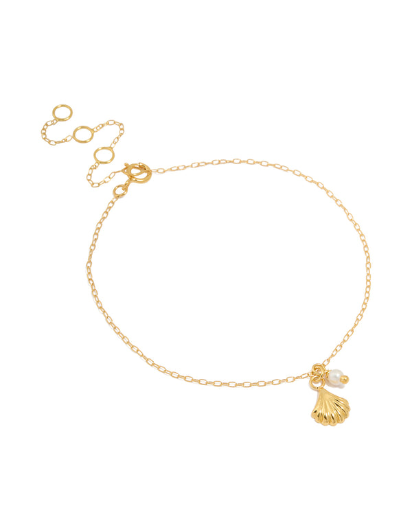 Gold Plated Sterling Silver Pearl & Shell Bracelet