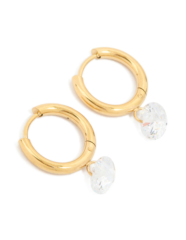 Wateproof Gold Plated Stainelss Steel Diamante Huggie Earrings