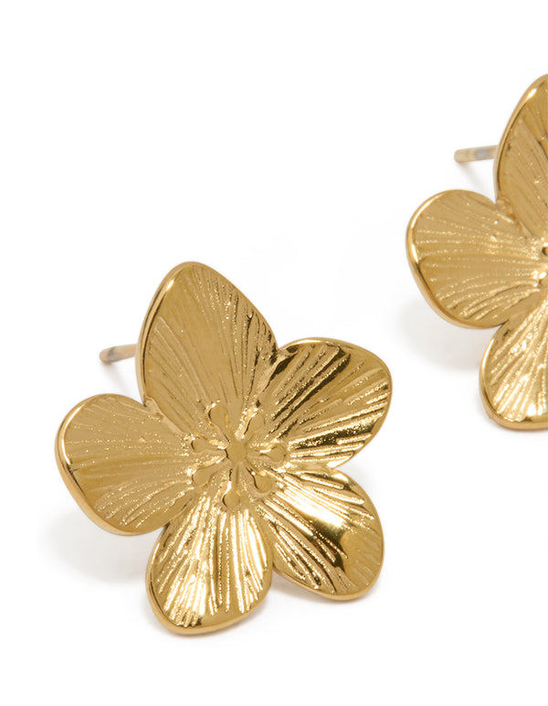 Waterproof Gold Plated Stainless Steel Flower Stud Earrings