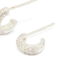 Sterling Silver Cubic Zirconia Pave C-Shaped Hoop Earrings - link has visual effect only