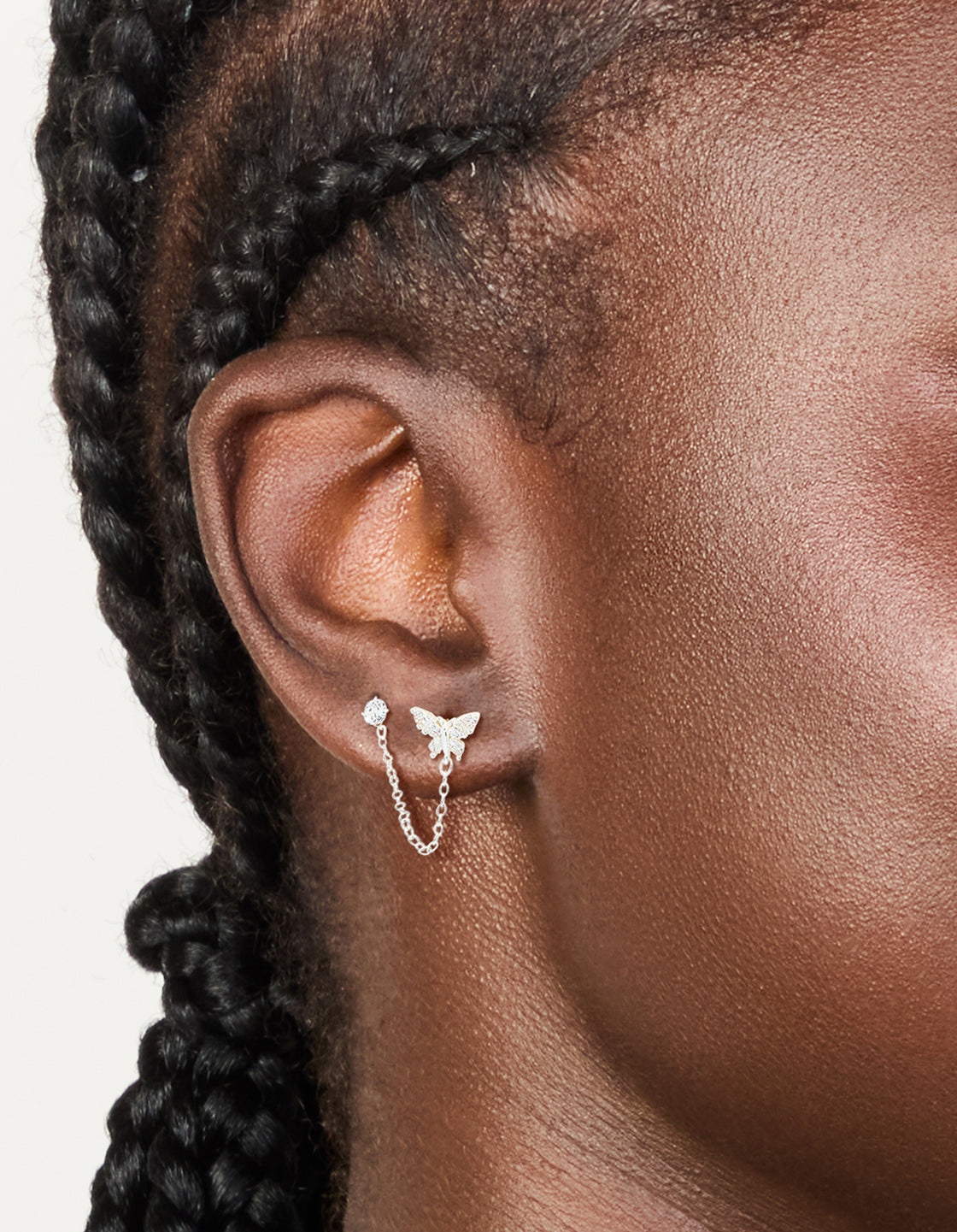 Sterling Silver Chain Double Stud Earrings
