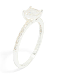 A sterling silver square cubic zirconia pave band ring with dainty style side detail view - link has visual effect only