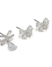 Silver Cubic Zirconia Bow Earrings 2-Pack - link has visual effect only