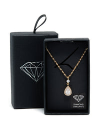 Gold Cubic Zirconia Pear Pendant Necklace - link has visual effect only
