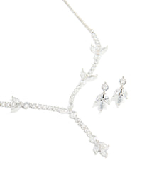 Silver Cubic Zirconia Earrings & Necklace Set - link has visual effect only
