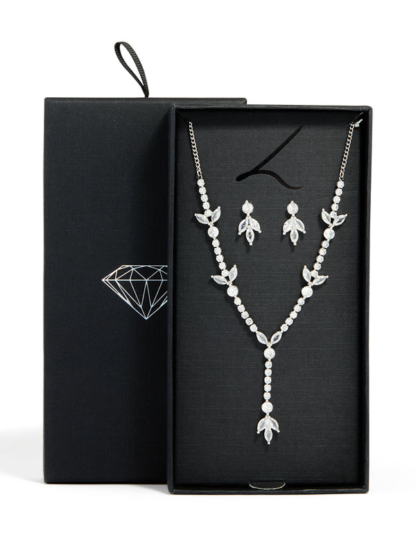 Silver Cubic Zirconia Earrings & Necklace Set