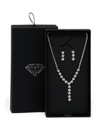 Silver Cubic Zirconia Flower Y-Necklace & Earrings Set - link has visual effect only