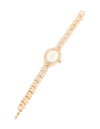 Gold Cubic Zirconia Oval Face Watch - link has visual effect only