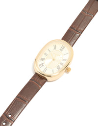 Brown PU Leather Oval Face Vintage Watch - link has visual effect only