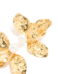 Waterproof Gold Plated Stainless Steel Large Flower Pearl Stud Earrings - link has visual effect only