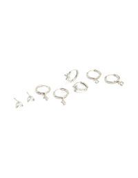 Waterproof Stainless Steel Cubic Zirconia & Baguette Flower Huggie Earrings 4-Pack - link has visual effect only