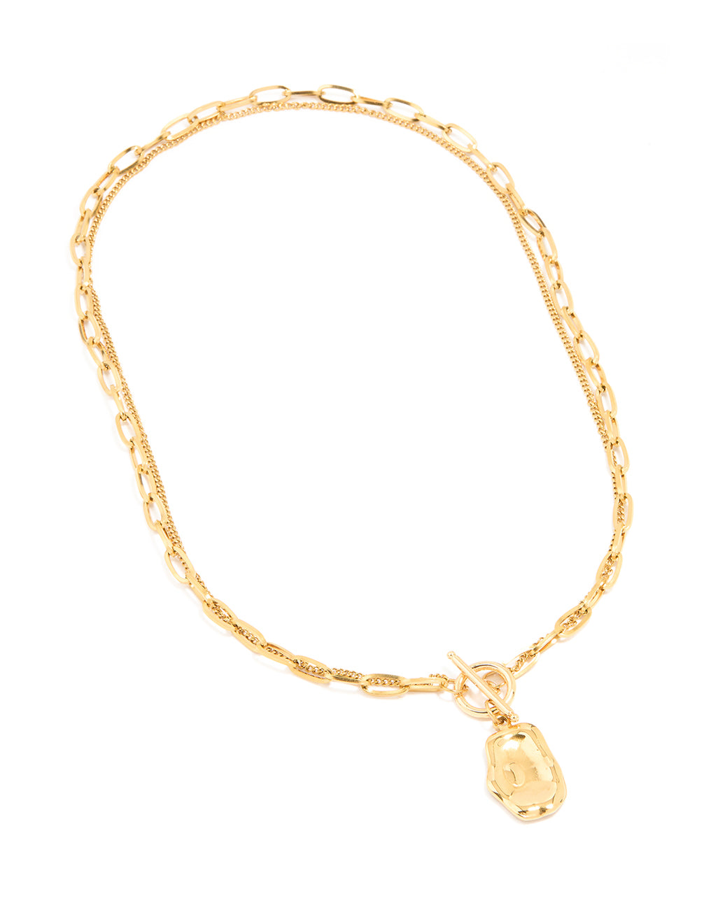 Elegant waterproof gold plated stainless steel molten pendant layered necklace front view