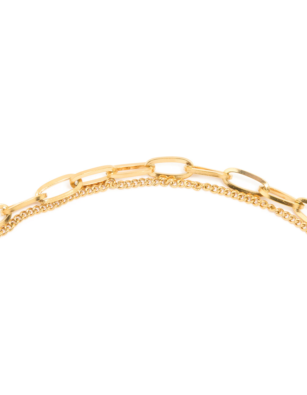Highlighting waterproof gold plated stainless steel molten pendant layered necklace with toggle clasp detail view