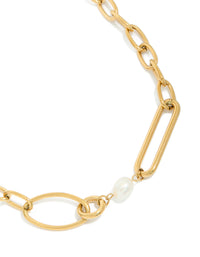 Waterproof Gold Plated Stainless Steel Irregular Paperclip Freshwater Pearl Necklace - link has visual effect only
