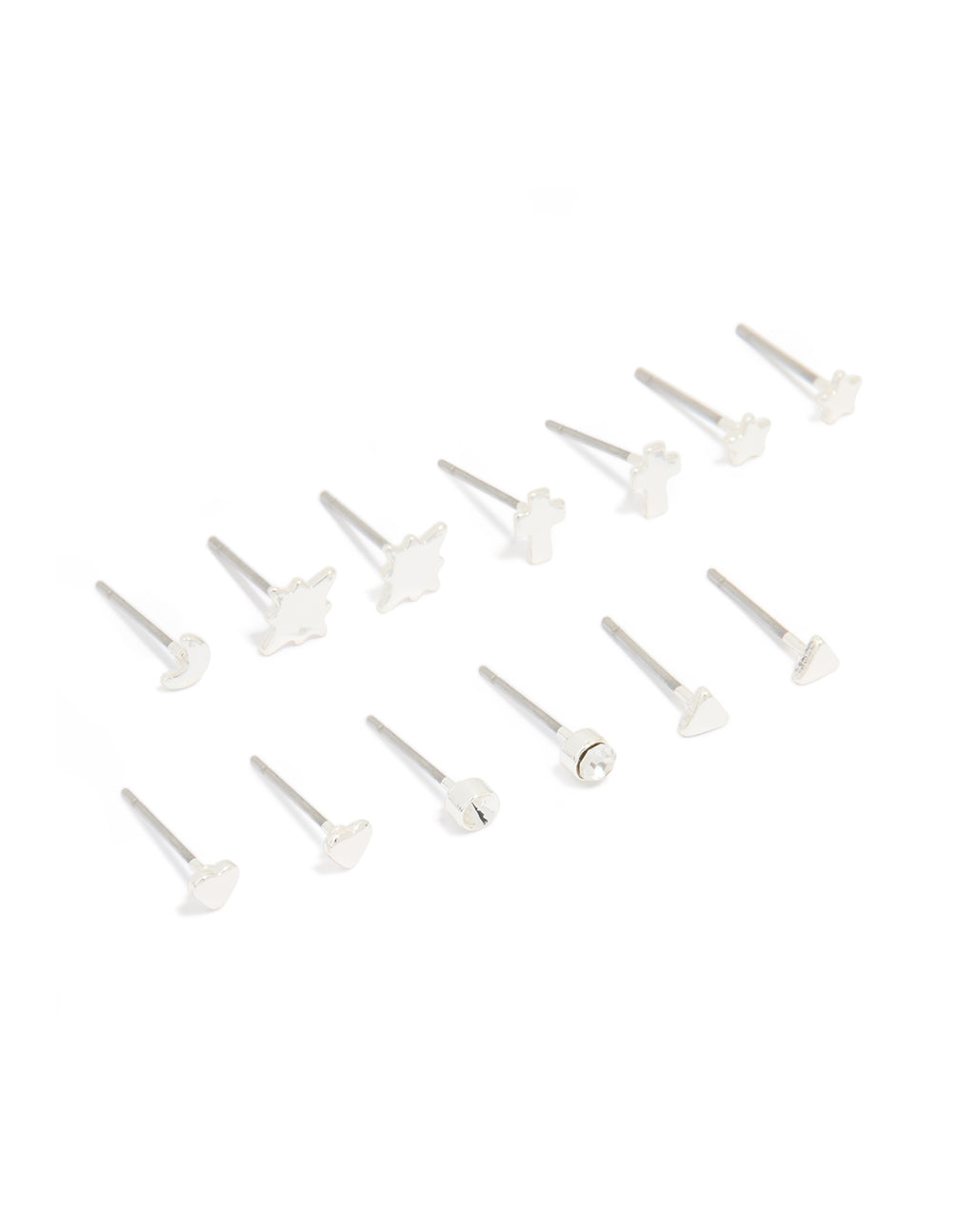 Silver Cross & Star Stud Earrings 8-Pack