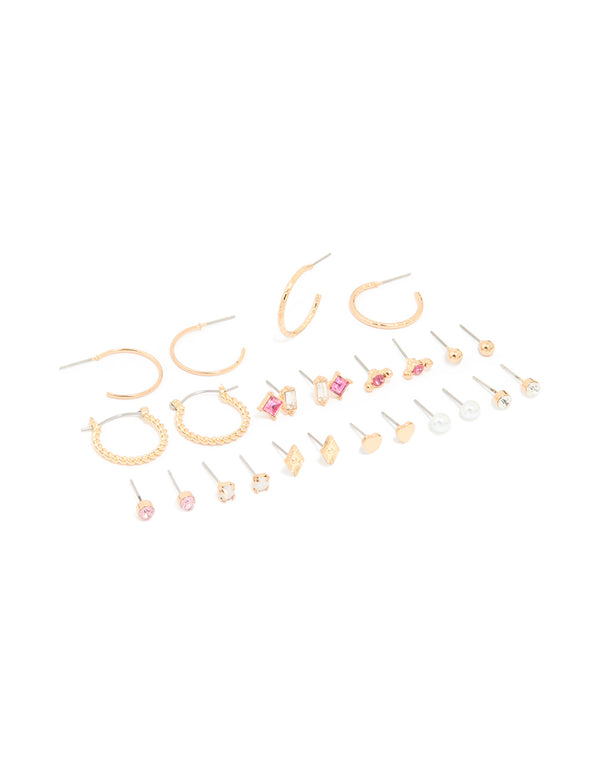 Gold Mixed Heart & Pearl Earrings 12-Pack