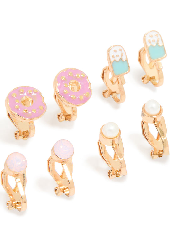 Gold Sweet Treats Clip-On Earrings 5-Pack