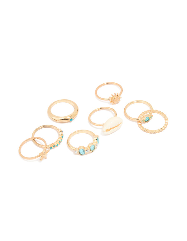 Gold Sea-Themed Rings 8-Pack