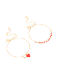 Gold Diamante Heart Charm Bracelets 2-Pack - link has visual effect only