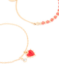 Gold Diamante Heart Charm Bracelets 2-Pack - link has visual effect only
