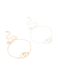 Mixed Metals Diamante Open Circle Bracelets 2-Pack - link has visual effect only