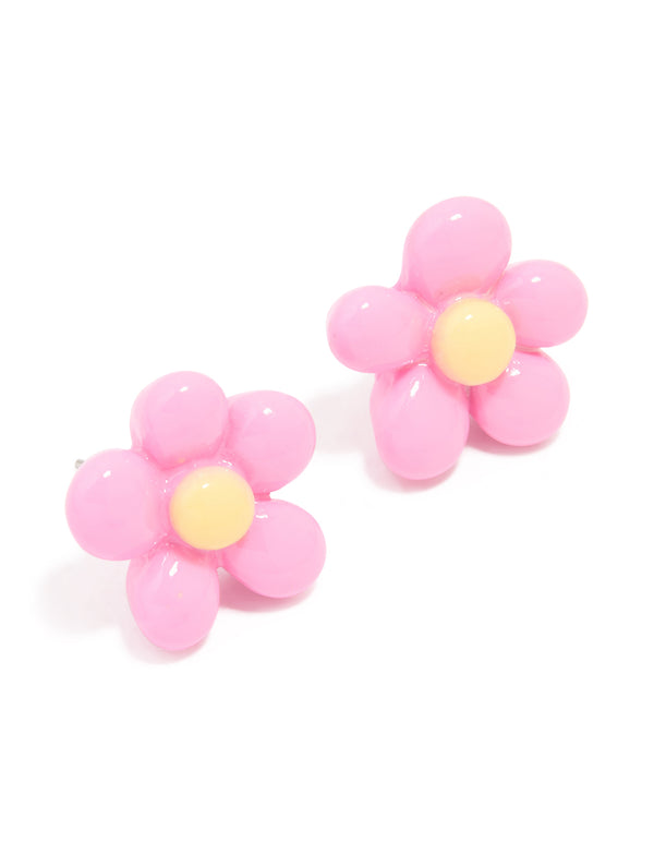 Coated Metal Bubble Flower Stud Earrings