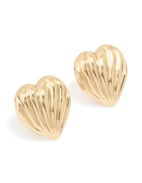 Gold Wave Heart Stud Earrings - link has visual effect only