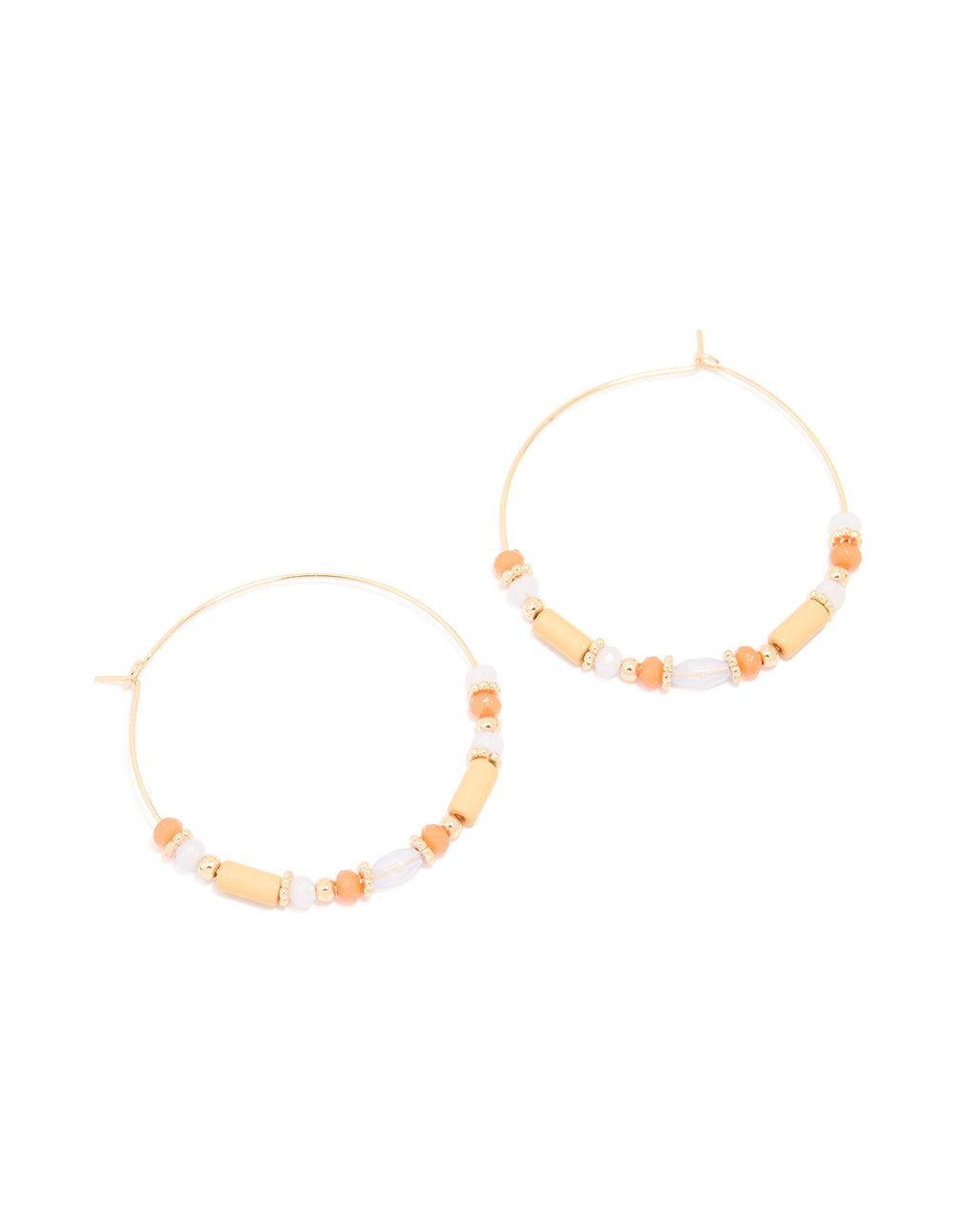 Gold Orange Beaded Hoop Earrings