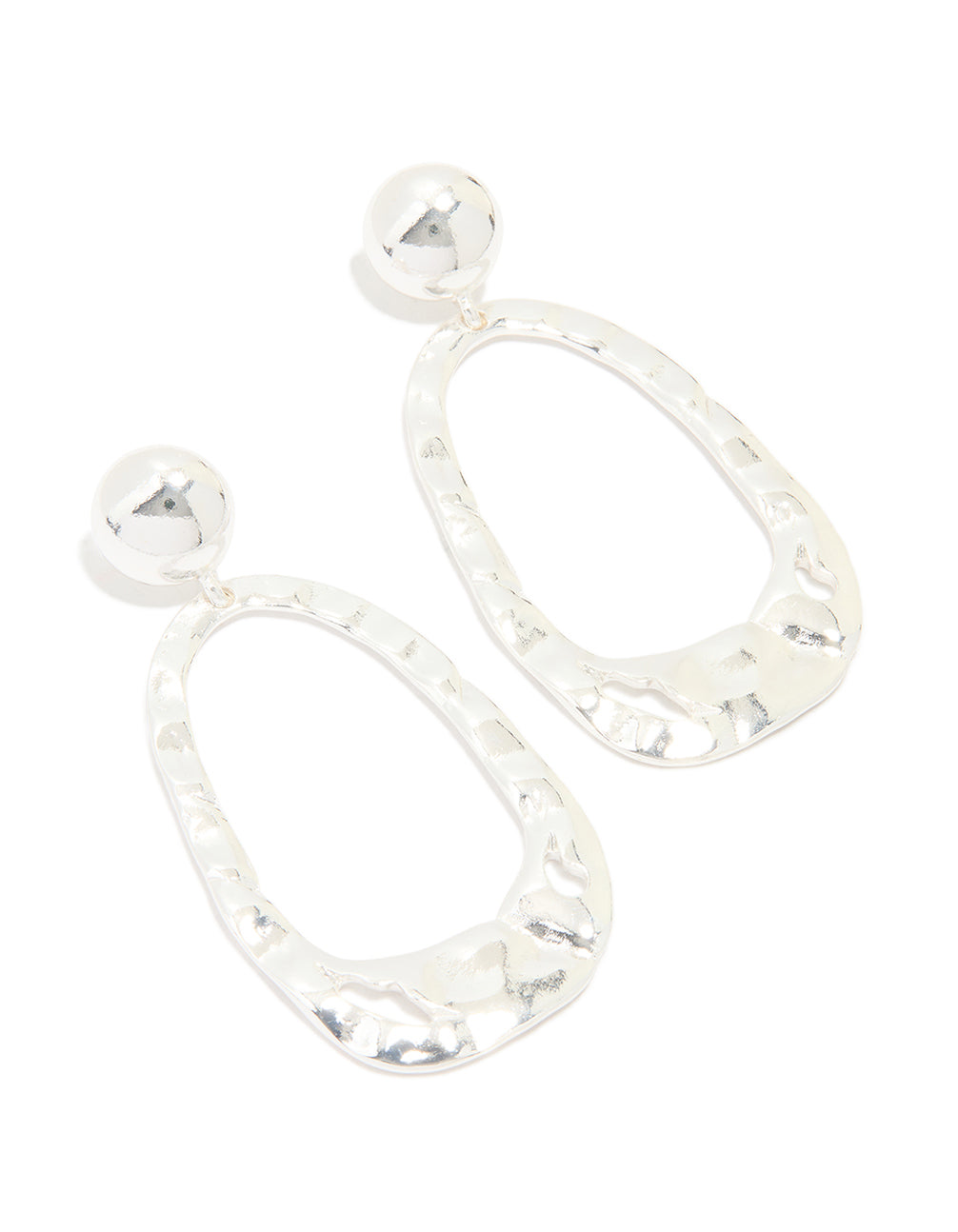 Silver Organic Rectangle Drop Earrings