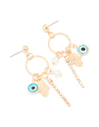 Gold Pearl Evil Eye Hamsa Hand Stud Earrings - link has visual effect only