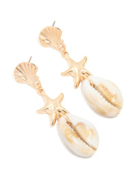 Gold Shell Star Drop Earrings - link has visual effect only
