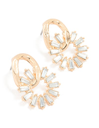Gold Diamante Link Stud Earrings - link has visual effect only