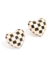 Gold Chess Heart Stud Earrings - link has visual effect only