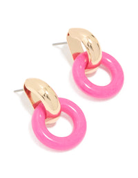 Gold Pink Acrylic Doorknocker Stud Earrings - link has visual effect only