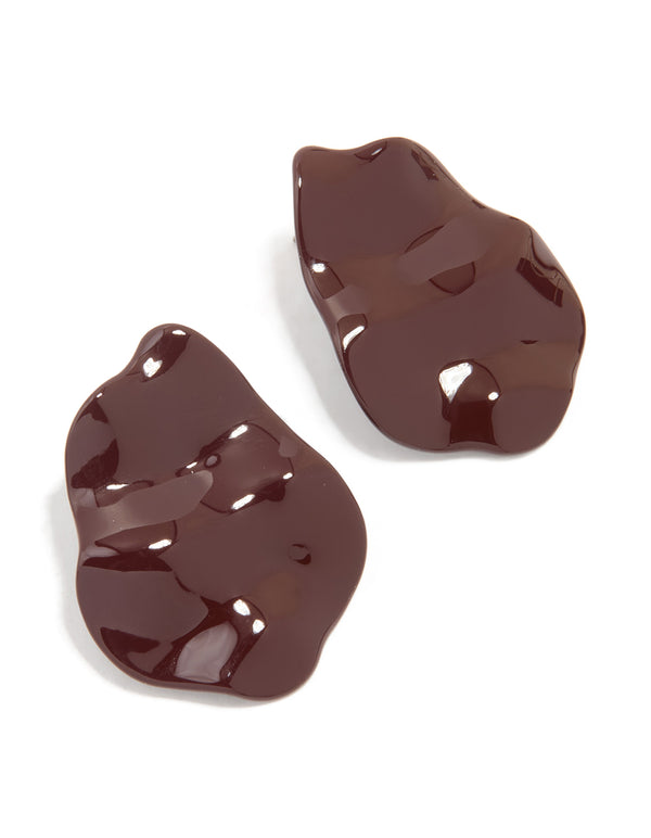 Burgundy Coated Metal Shiny Organic Stud Earrings