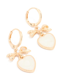 Gold Bow Heart Huggie Earrings - link has visual effect only