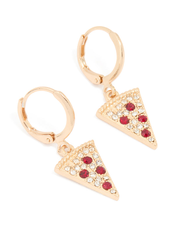 Gold Diamante Pizza Huggie Earrings