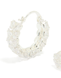 Silver Plated Cubic Zirconia Marquise Herringbone Hoop Earrings - link has visual effect only