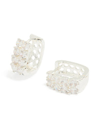 Silver Plated Cubic Zirconia Medium Round Hoop Earrings - link has visual effect only