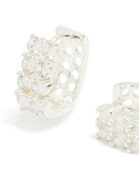 Silver Plated Cubic Zirconia Medium Round Hoop Earrings - link has visual effect only
