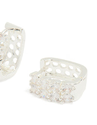 Silver Plated Cubic Zirconia Medium Round Hoop Earrings - link has visual effect only