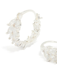 Silver Plated Cubic Zirconia Vine Hoop Earrings - link has visual effect only