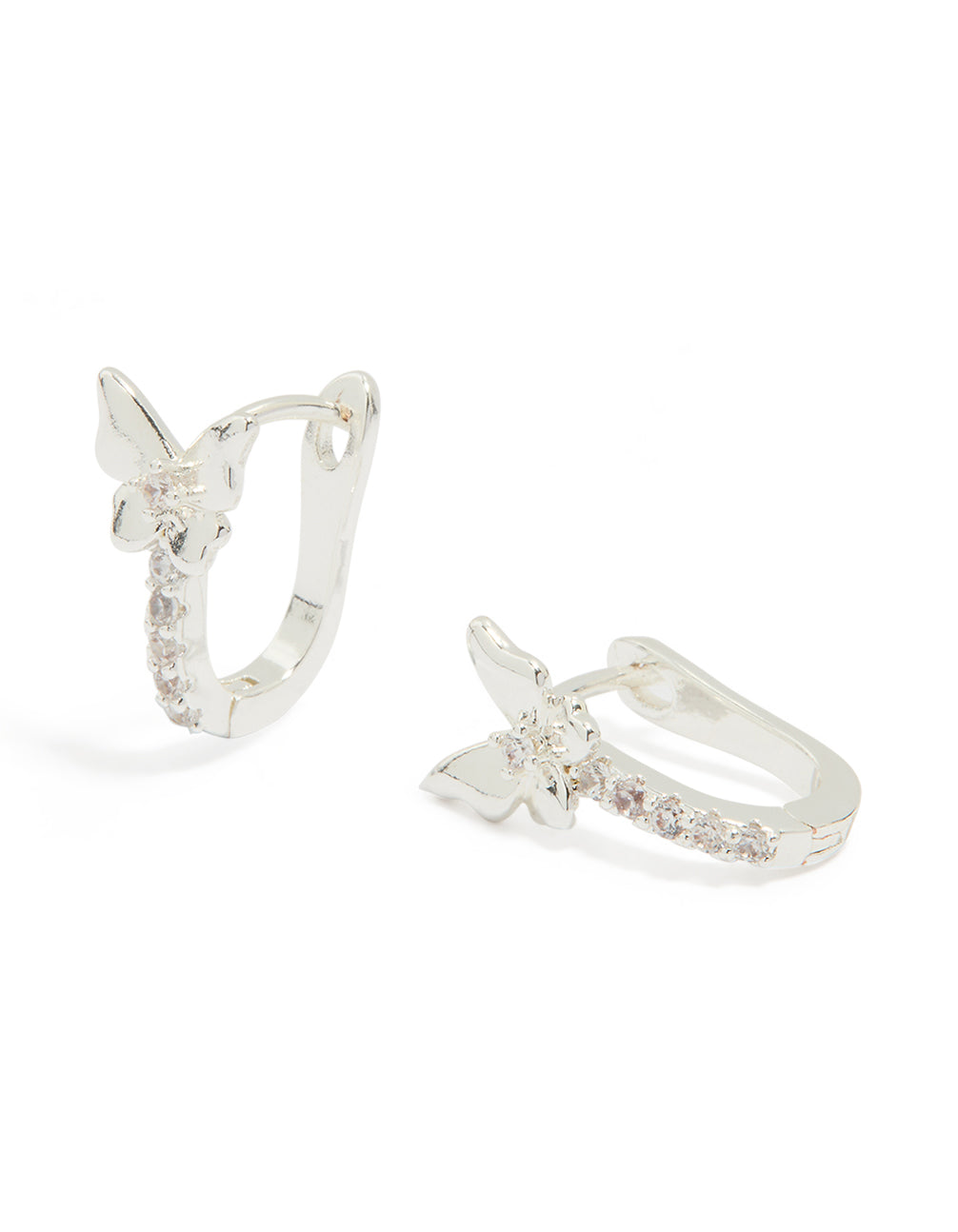 Silver Plated Cubic Zirconia Mini Butterfly Huggie Earrings