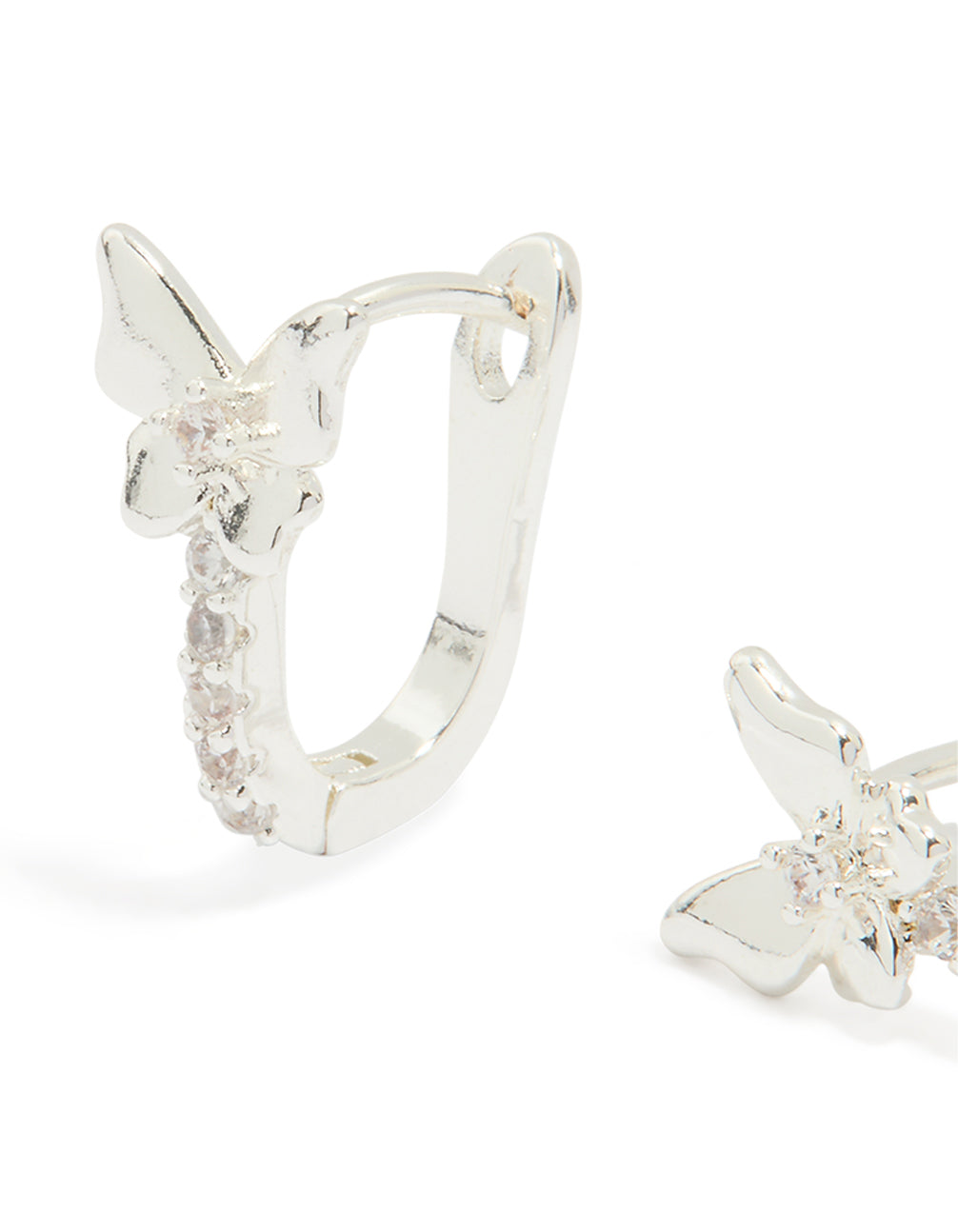 Silver Plated Cubic Zirconia Mini Butterfly Huggie Earrings